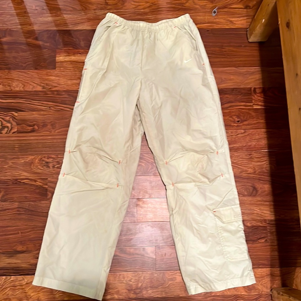 Vintage 90s Nike Nylon Track Pants Cargo Y2K Skater Pale Yellow Tan Small 25